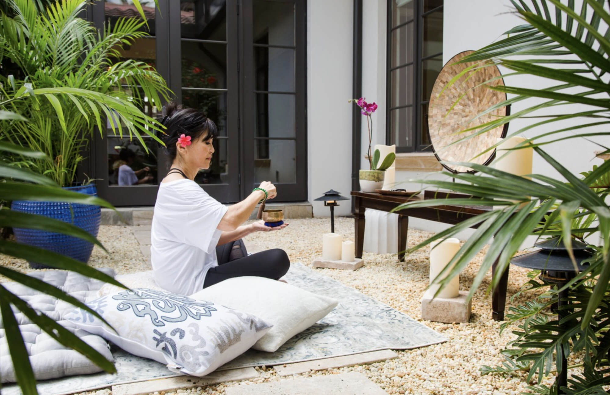 Meditation women in medical garden